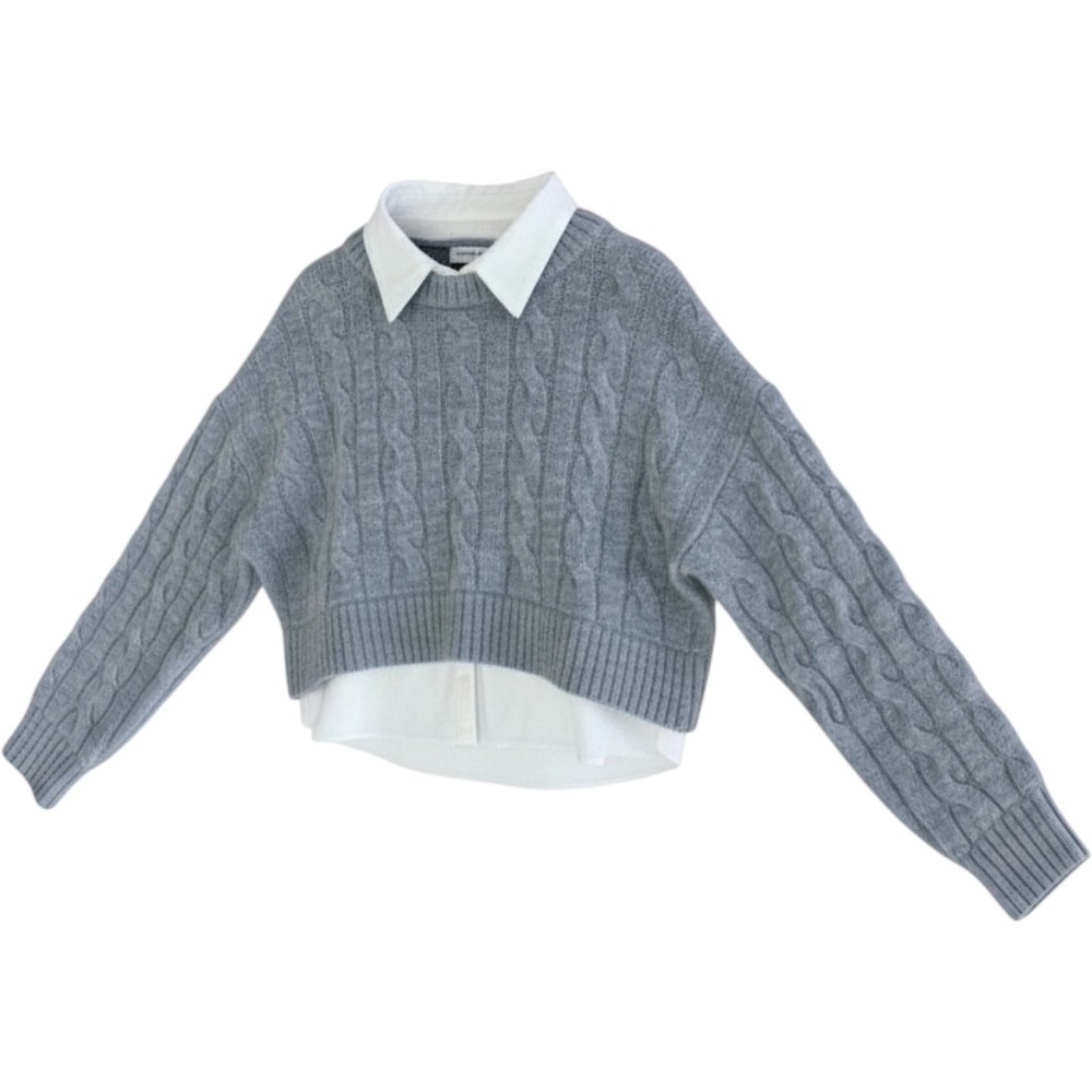 Sweater Girls 12-14 Gloria Jeans Grey Cable Knit 2-in-1 Layered Sweater Girls